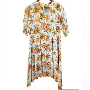Matilda Jane Sunday Best Swing Dress Women’s XS Orange Yellow Pink Green Floral